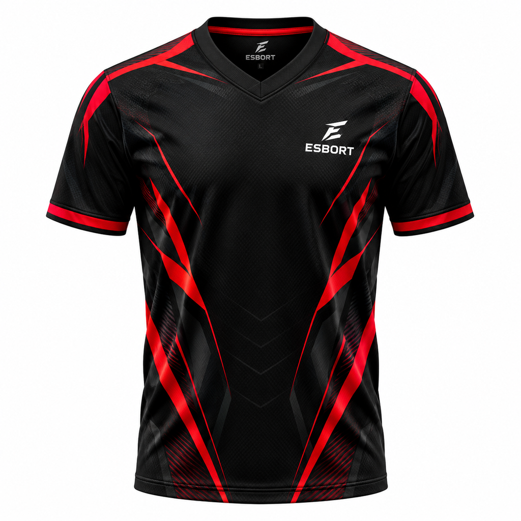 ESBORT Strike Pro Short-Sleeve Jersey – Black & Red Edition