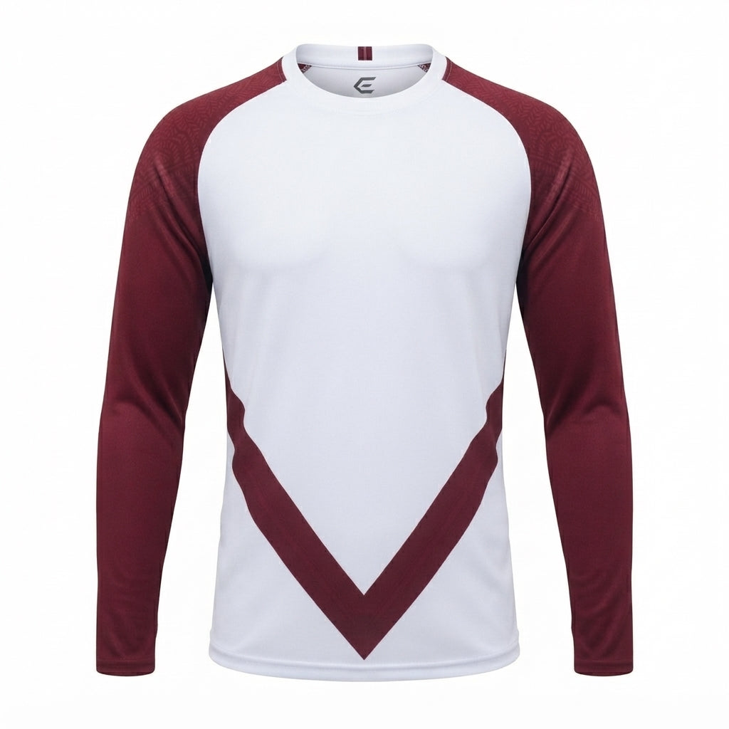 Esbort Vortex Long-Sleeve Performance Jersey – White & Maroon