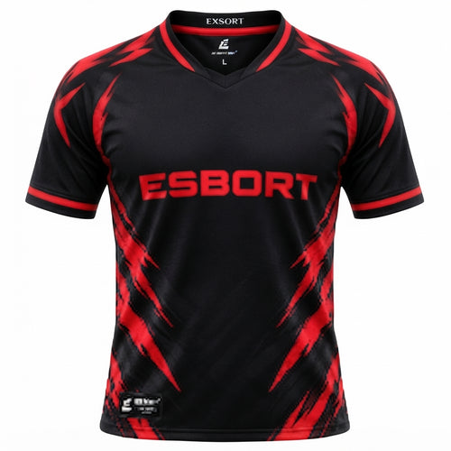 ESBORT Strike Pro Short-Sleeve Jersey – Black & Red Dynamic