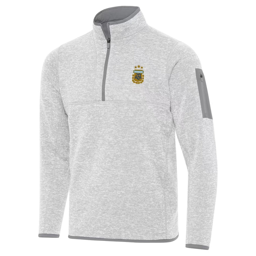 Argentina National Team Antigua Fortune Quarter-Zip Pullover Jacket - Heather Gray