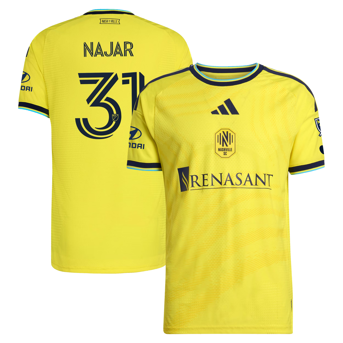 Andy Najar Nashville SC 2026 The Reverb Kit On-Field Patch Jersey - Yellow