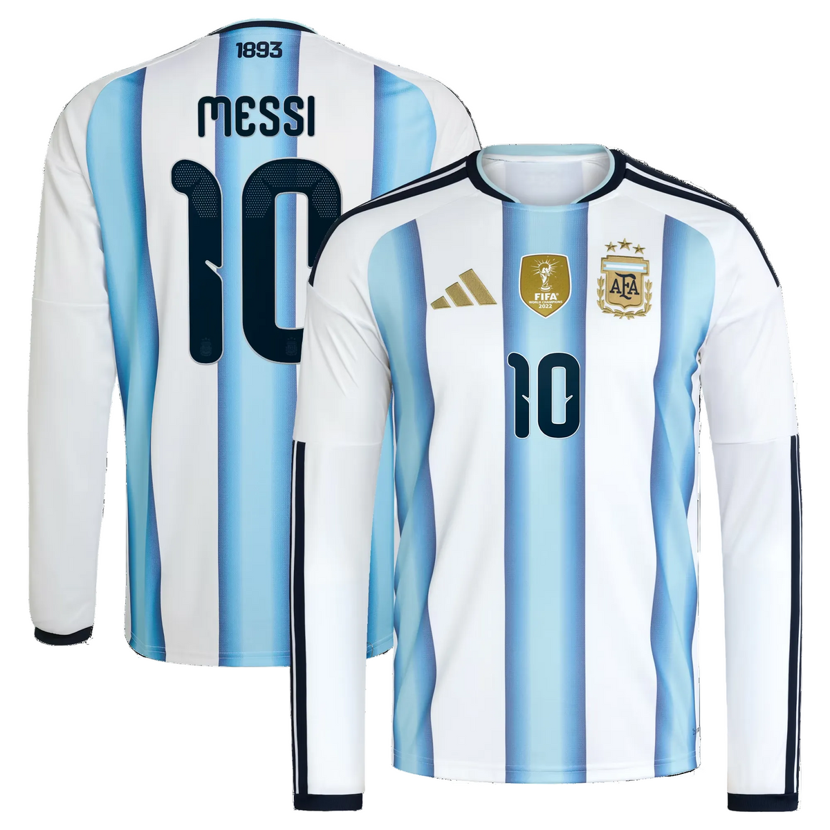 Messi Argentina National Home Long Sleeve Jersey - White