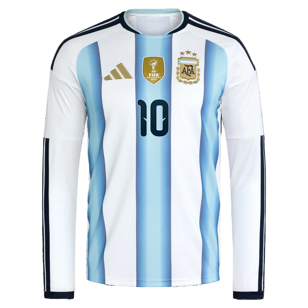 Messi Argentina National Home Long Sleeve Jersey - White