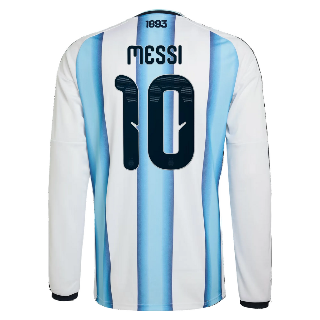 Messi Argentina National Home Long Sleeve Jersey - White