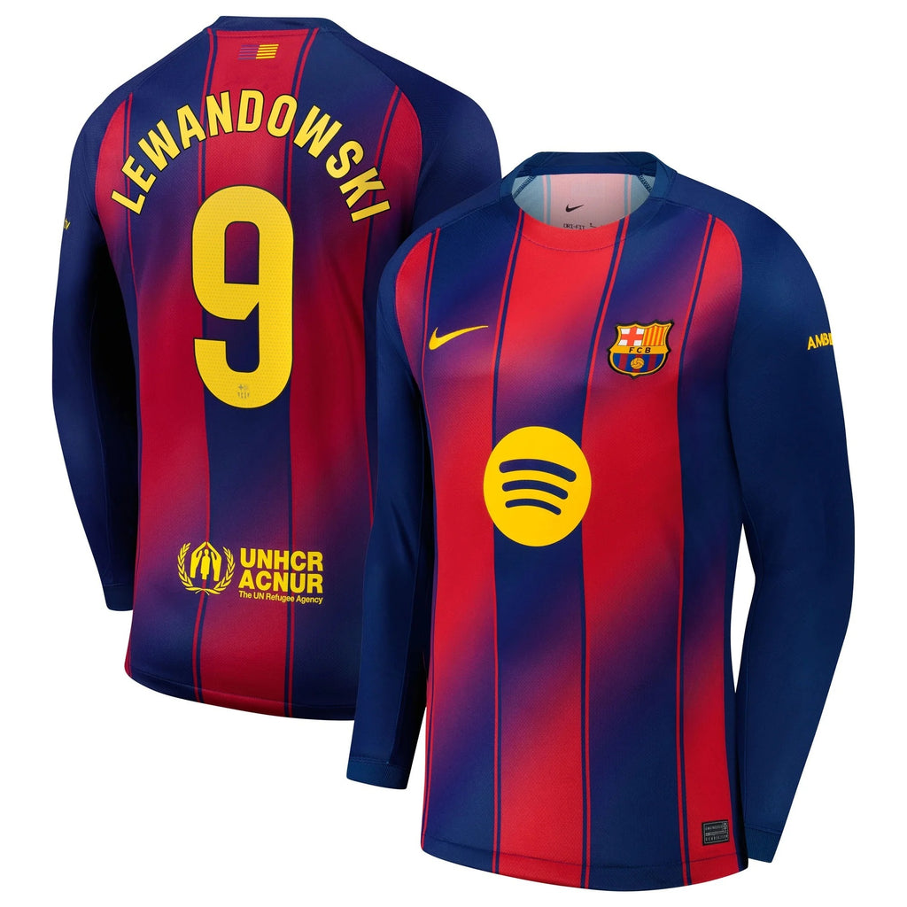 Robert Lewandowski Barcelona 2025/26 Home Long Sleeve Jersey - Navy