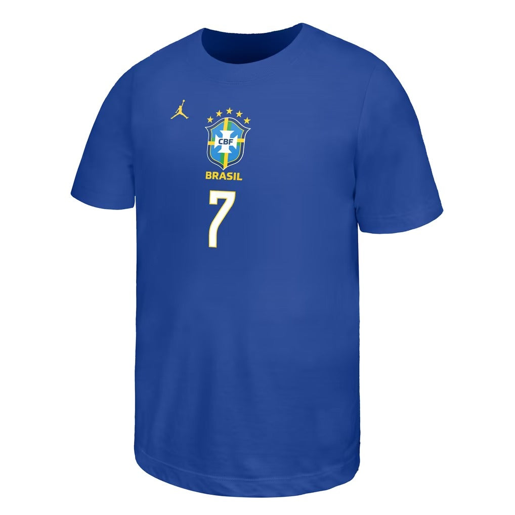 Vini Jr. Brazil National Team Youth Name & Number T-Shirt - Royal